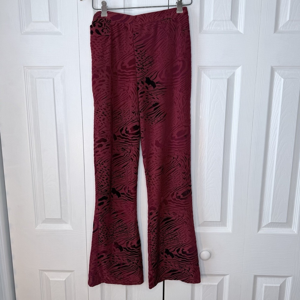 KHAI HOAN Women's Red Velvet Flare Leg Pants High Rise Y2K Boho Festival Size 3‎